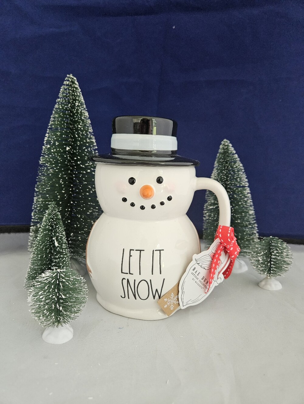 Rae Dunn “Let It Snow”  Snowman Mug With Hat Topper Frosty Winter